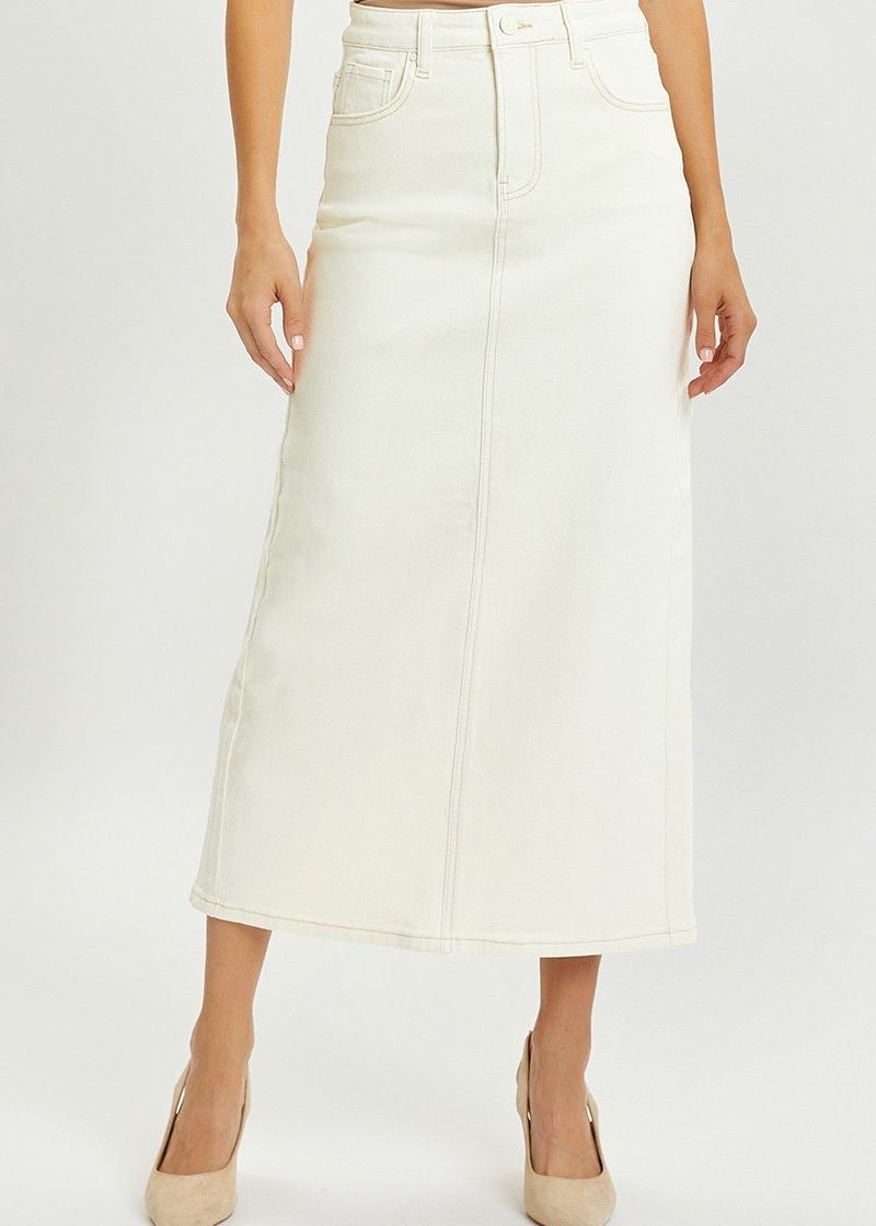 High Rise Back Slit Maxi Skirt
