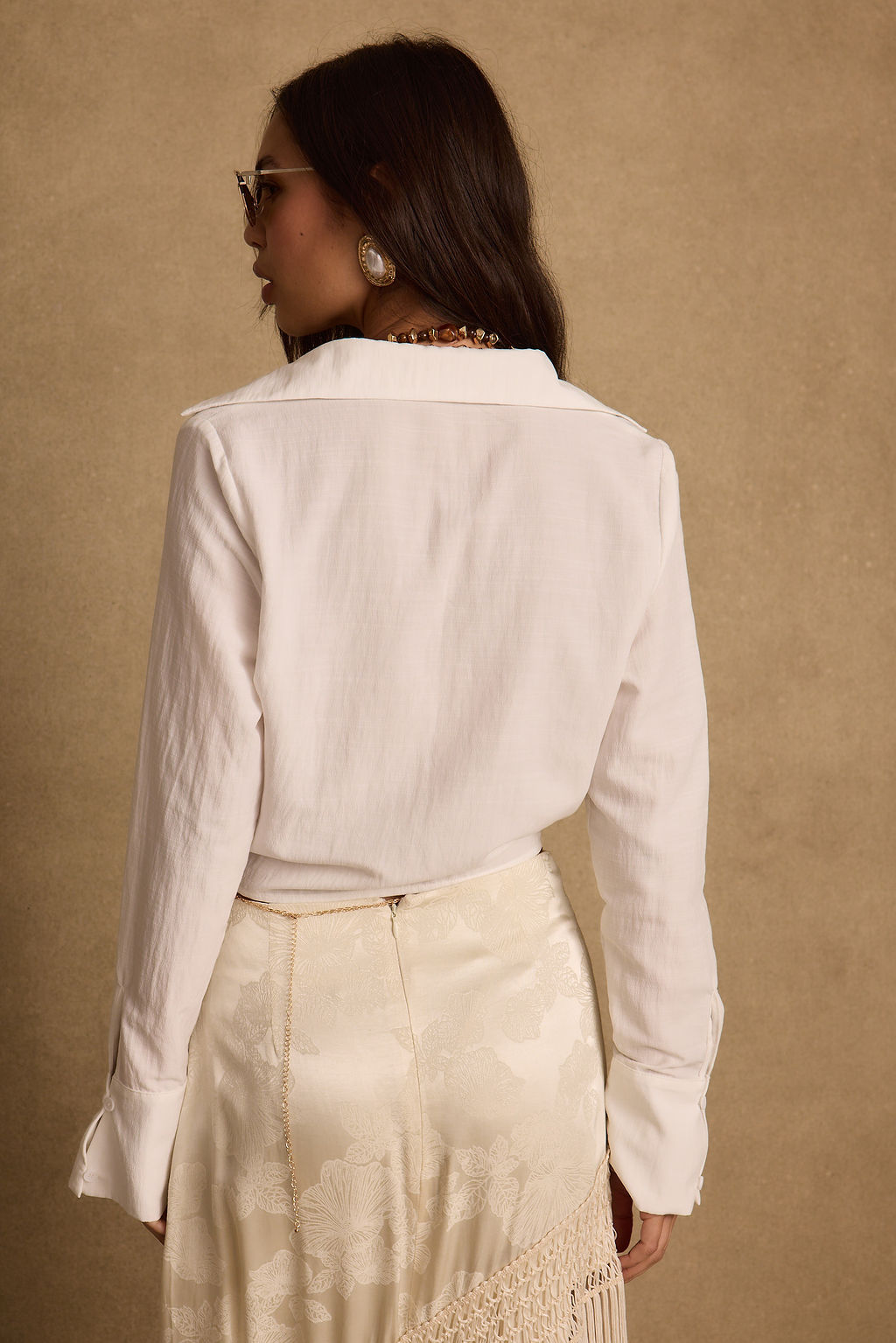 Frankie Cream Satin Jacquard Fringe Midi Skirt