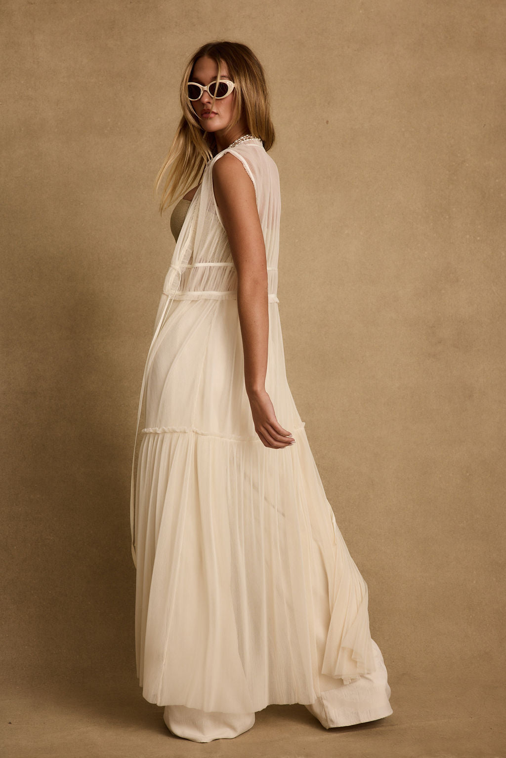 Tahliya Chiffon Cream Longline Top