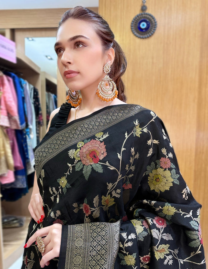 Black Floral Saree