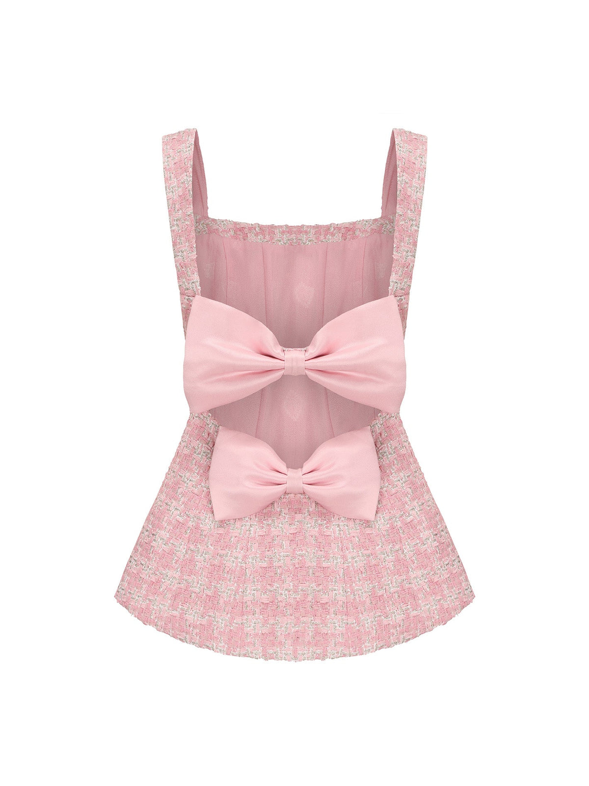 Annabella Textured Woven Pink Checkered Bow Top (Final Sale)