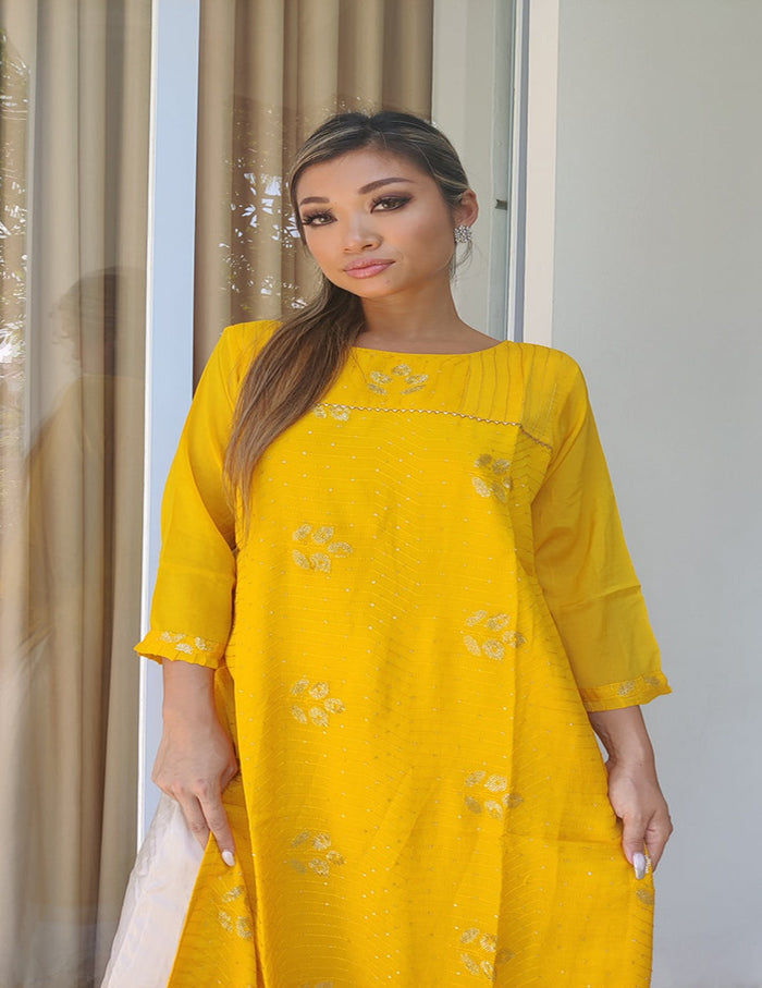 Yellow embellished kurti shop new arrivals
