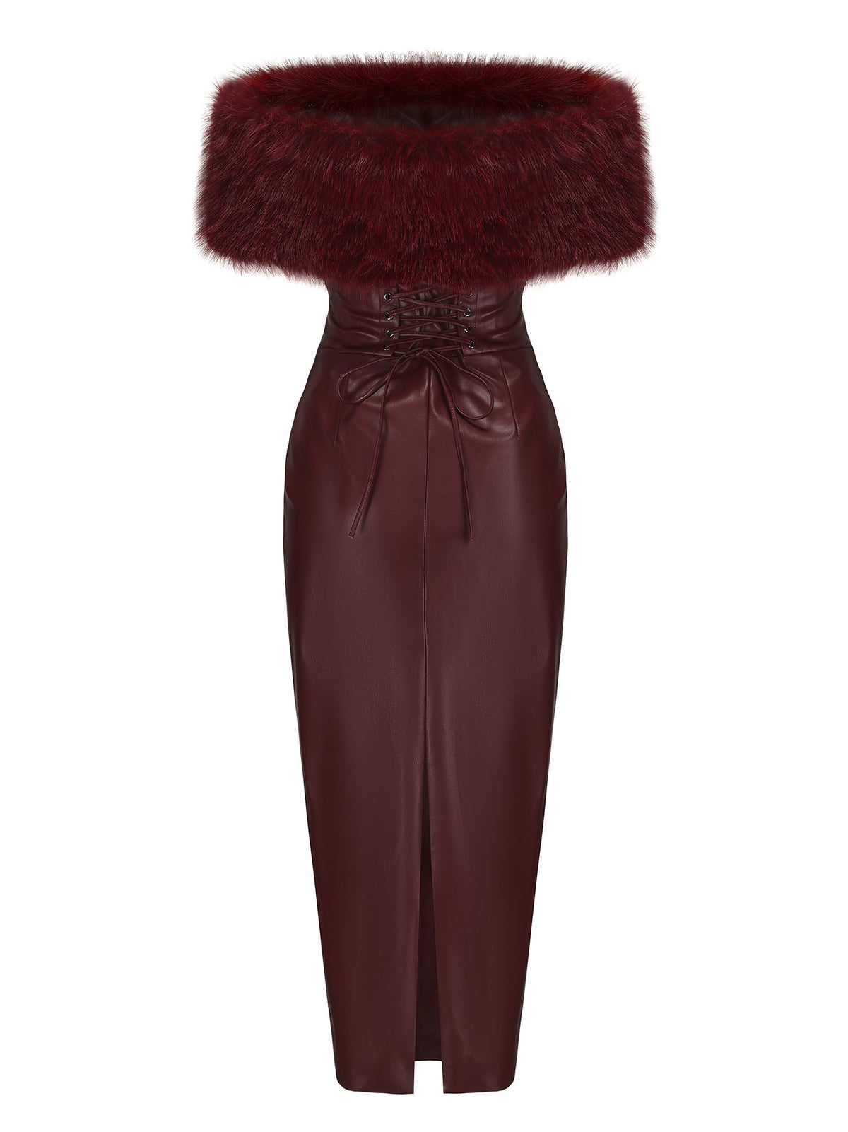 Gabrielle Fur Maxi Dress (Red)