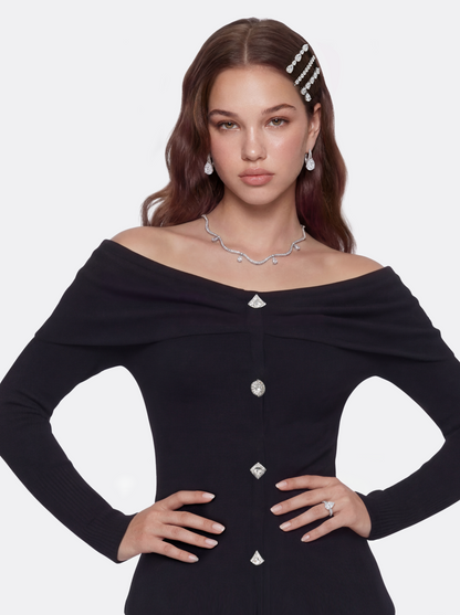 Brigitte Off-Shoulder Knit Black Top