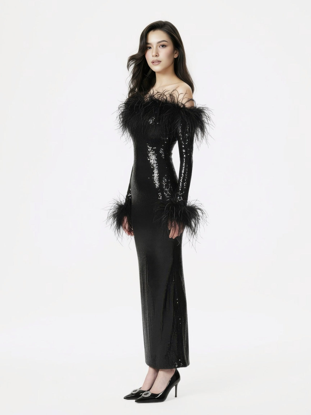 Neva Sequin Maxi Dress (Black)