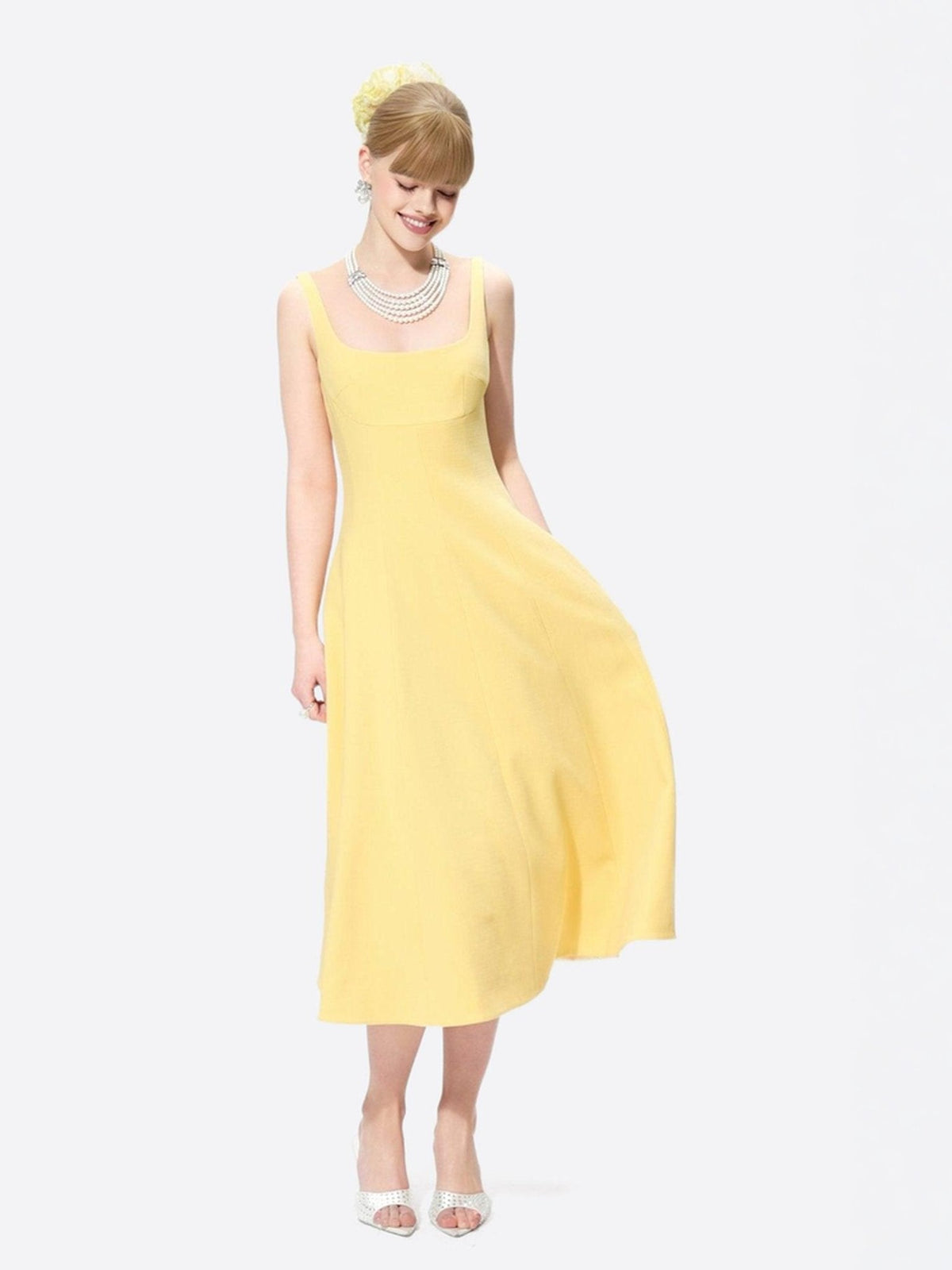 Josephine Square-Neck Yellow Midi Dress