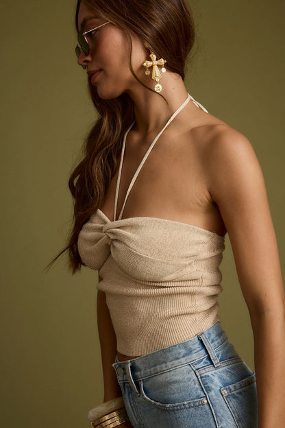 Cherished Gold Lurex Halter Top