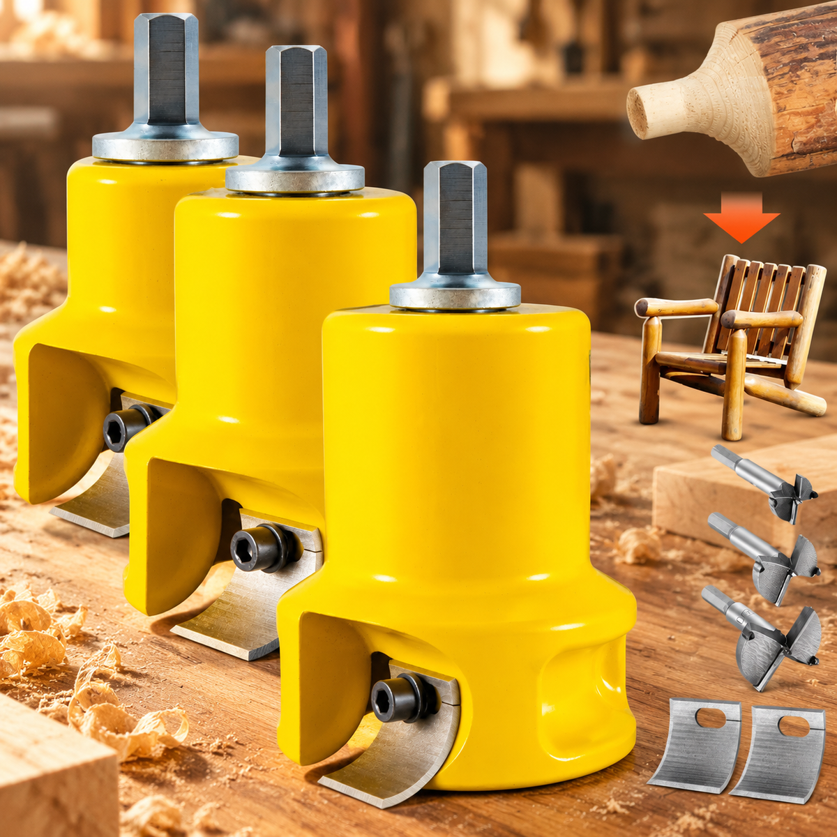 Tenon Cutter, Premium Aluminum Steel Log Furniture Cutter with Dual Curved Blades, DIY Woodworking Tool Kit