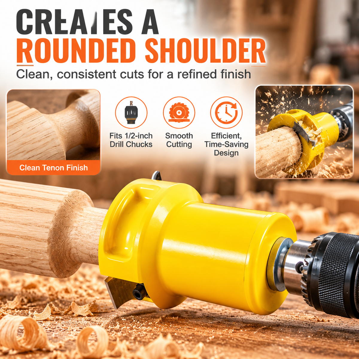 Tenon Cutter, Premium Aluminum Steel Log Furniture Cutter with Dual Curved Blades, DIY Woodworking Tool Kit