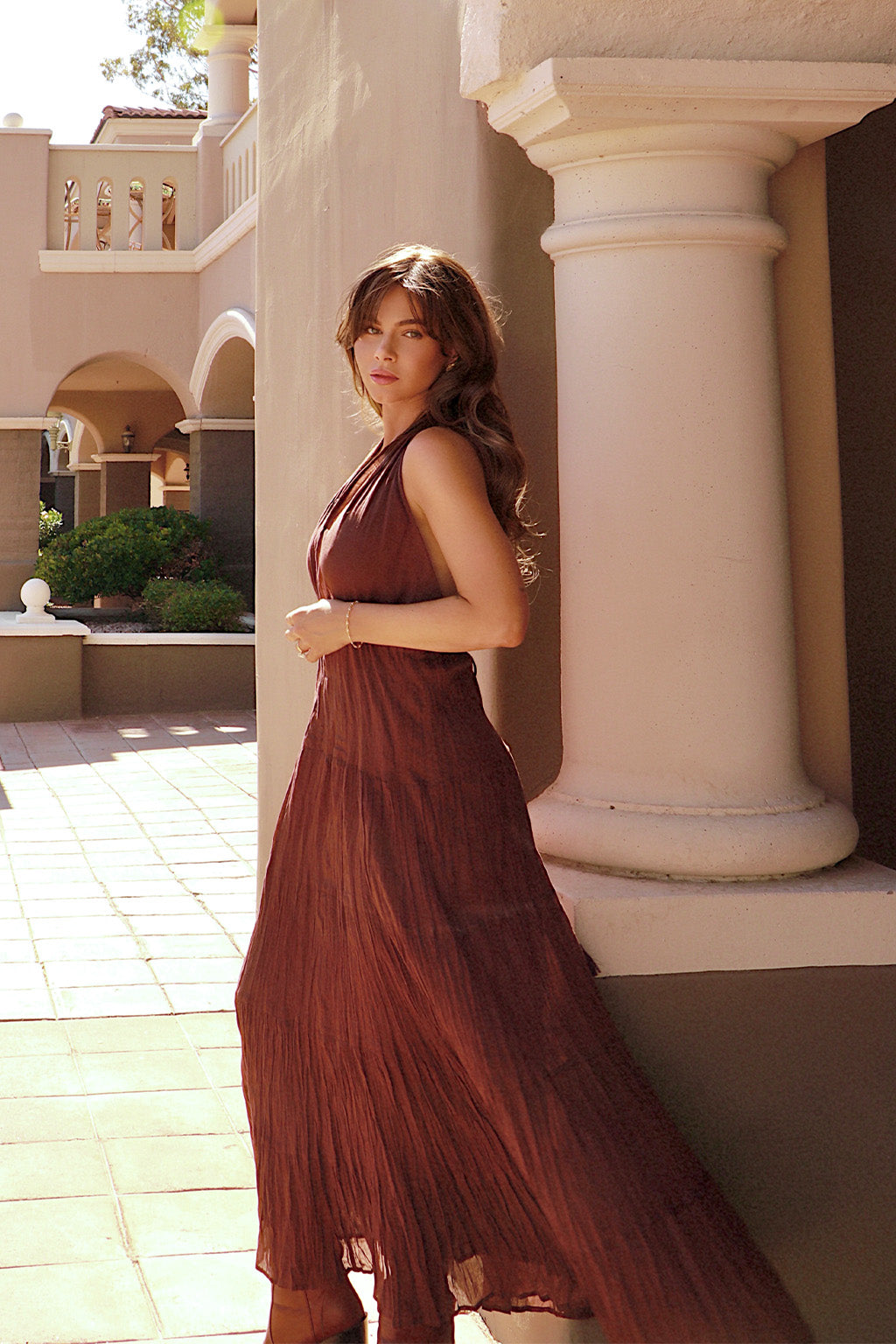 Esperanza Espresso Halter Linen Maxi Dress