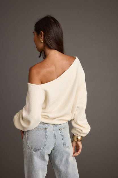 Margot Cream Asymmetrical Sweater