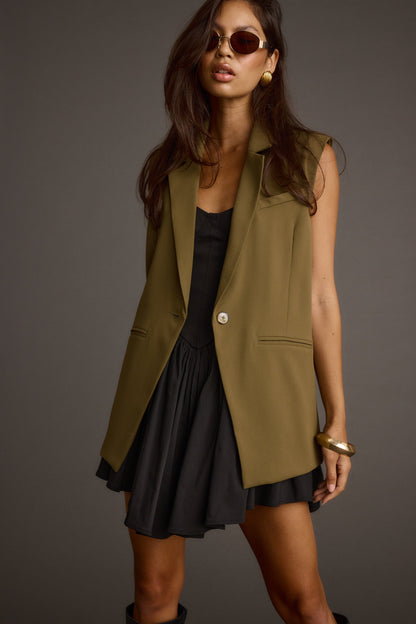 Marlowe Olive Sleeveless Blazer