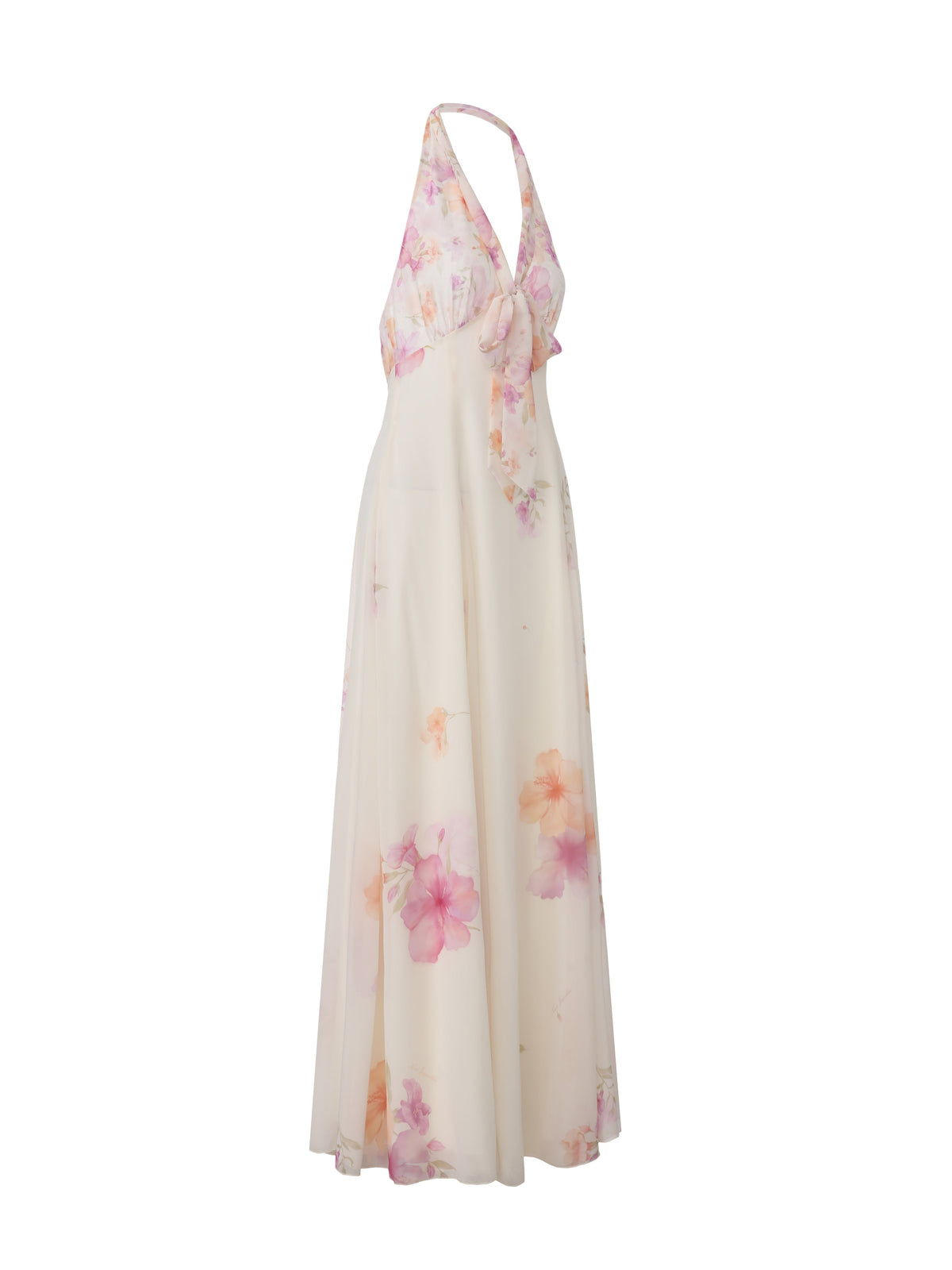 Lana Halter Floral Beige Dress