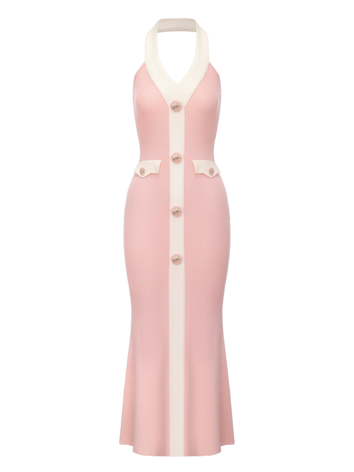 Giana Contrast Halter Knit Pink Maxi Dress