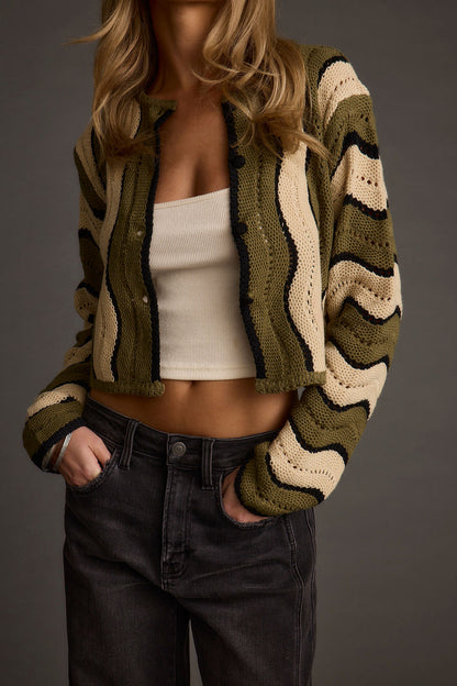 Nikki Retro Print Olive Cardigan