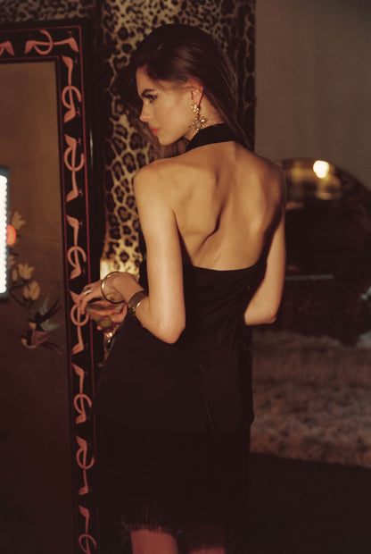 Noir Black Satin Longline Vest