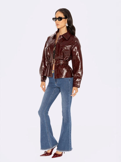Isabella Vegan Leather Jacket (Claret)