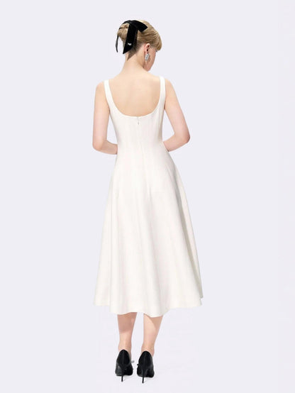 Josephine Square-Neck White Midi Dress