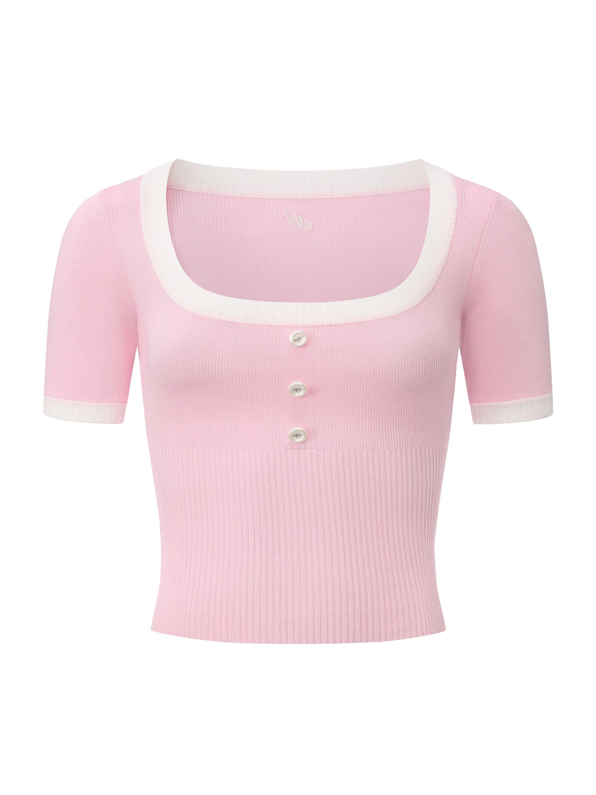 Millie Contrast-Trim Pink Knit Top