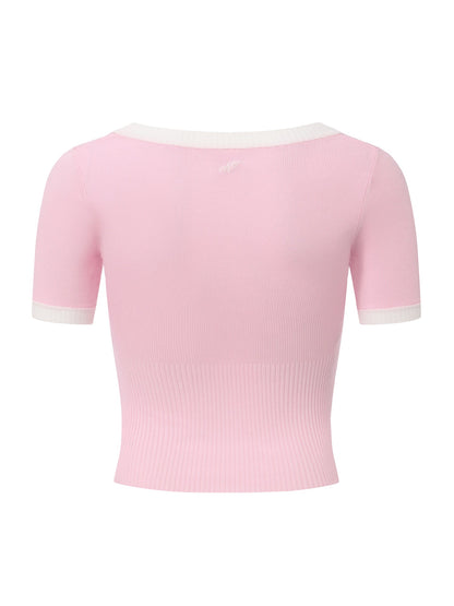 Millie Contrast-Trim Pink Knit Top