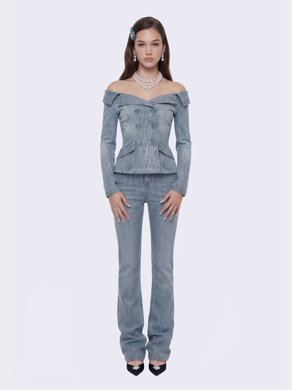 Monique Crystal Blue Denim Top
