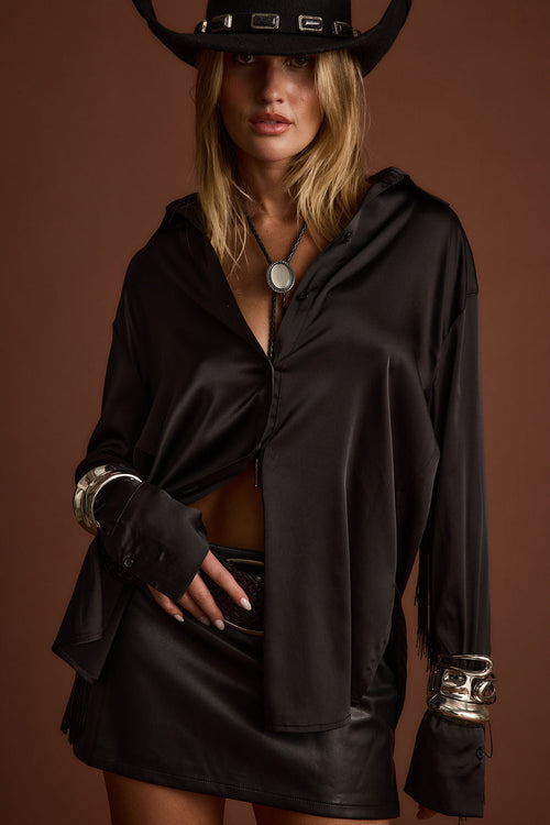 Santana Black Fringe Button Up Top