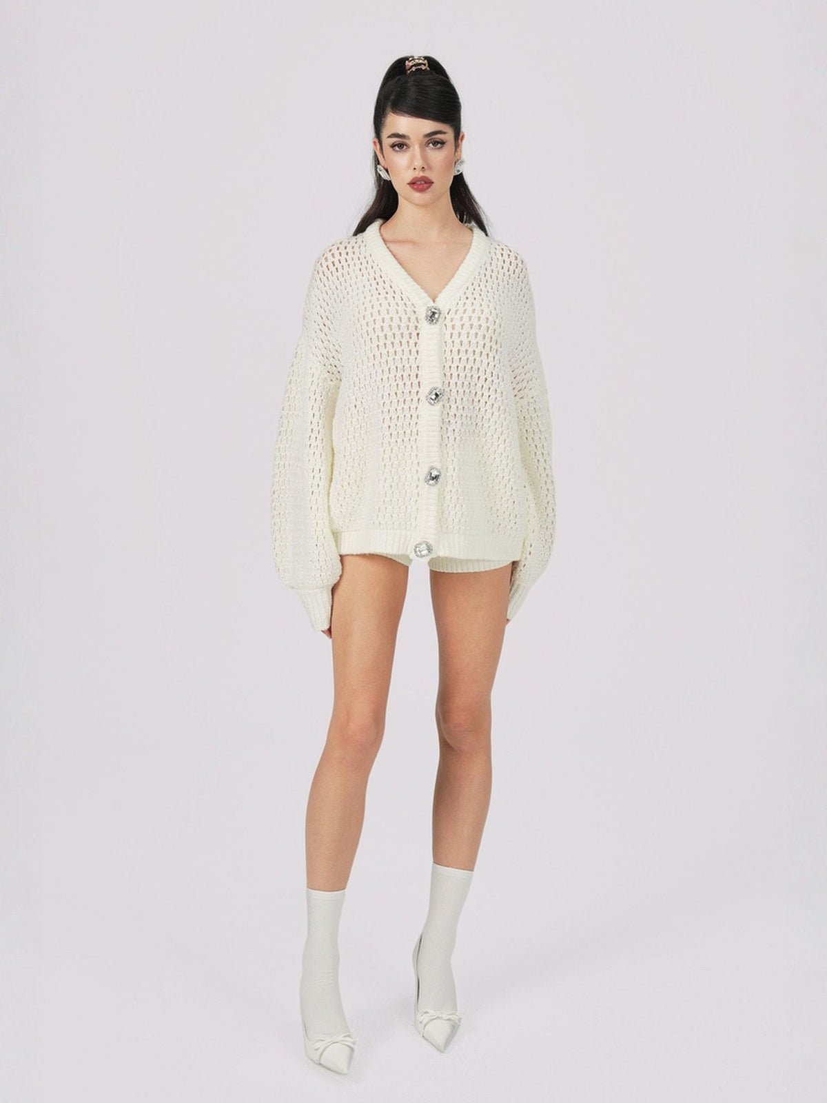 Alexis Cardigan + Scarf Set (White) (Final Sale)