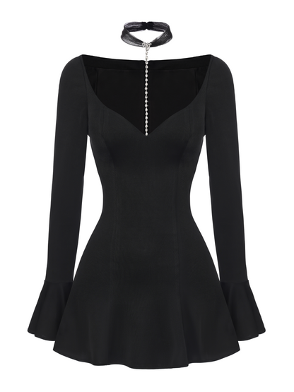 Alessandra Deep V Black Mini Dress