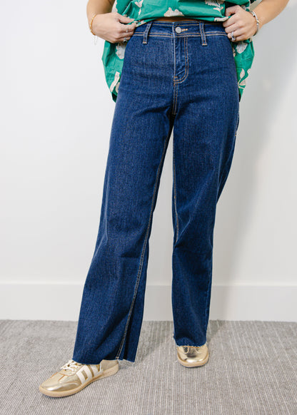 High Rise Raw Hem Jeans