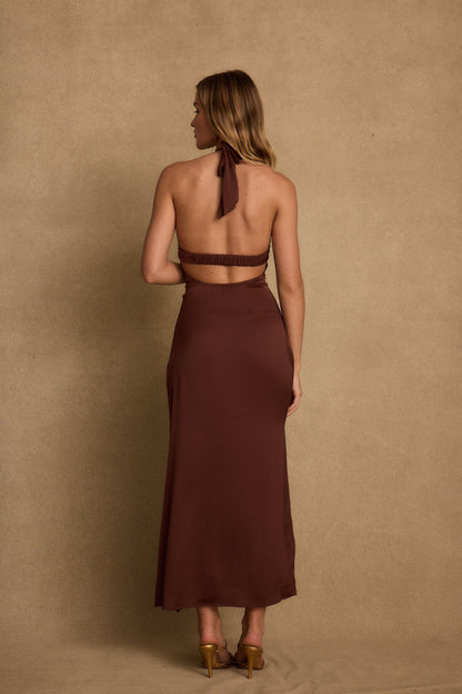 Vanessa Espresso Satin Midi Dress