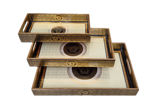 Beige and Black Serving Tray (Set Of 3)
