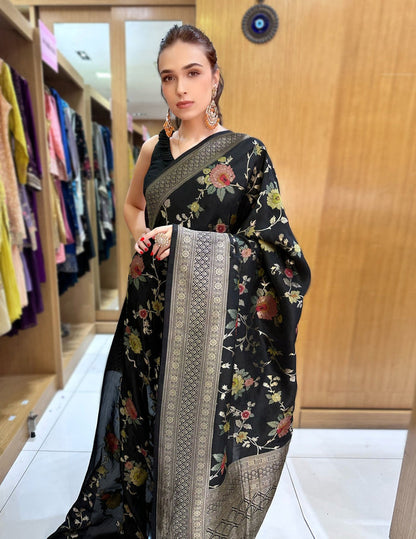 Black Floral Saree