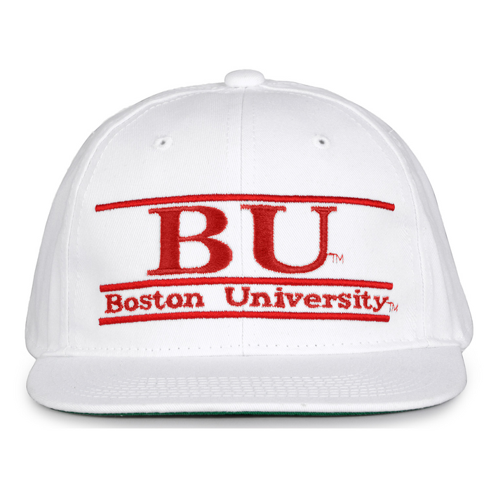 Boston Retro Bar snapback hat in white, front view