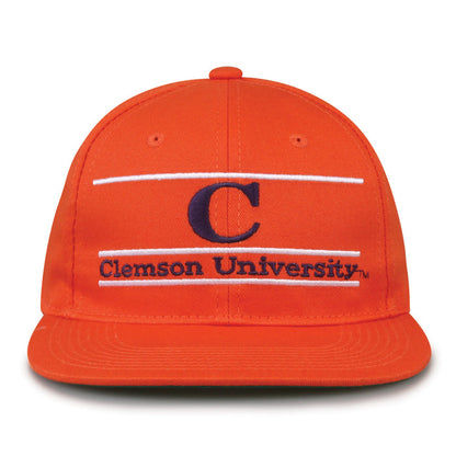 Clemson Retro Bar snapback hat in orange, front view
