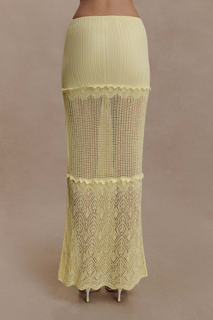 Coleene Pointelle Knit Maxi Skirt - Lemon