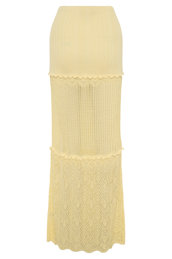 Coleene Pointelle Knit Maxi Skirt - Lemon