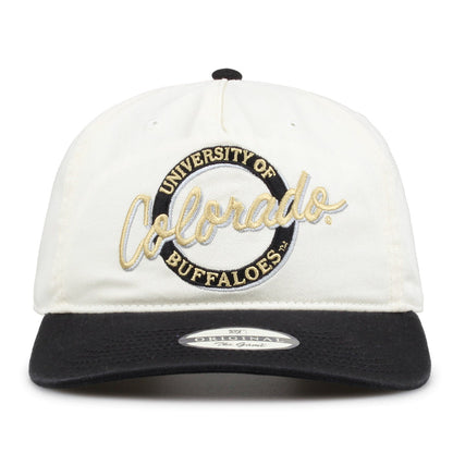 Colorado Original Circle snapback hat with embroidered school design, front view