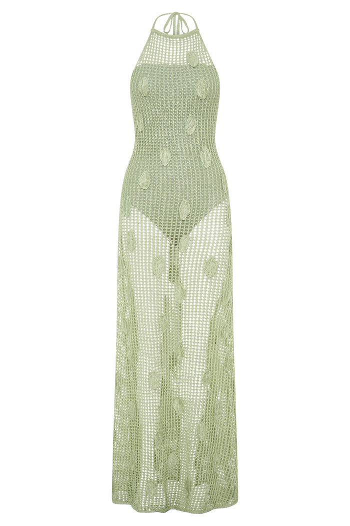 Elfie Crochet Halter Maxi Dress - Pastel Green