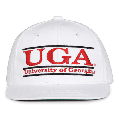 Georgia Retro Bar snapback hat in white, front view