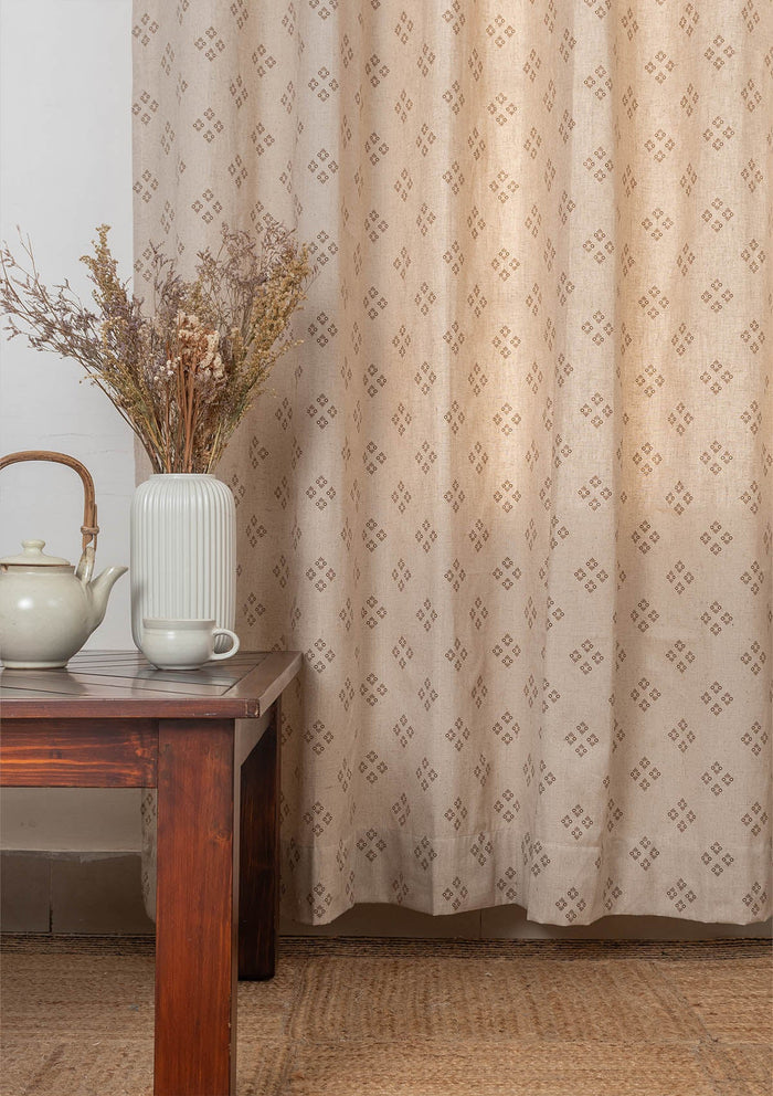 Harvest linen cotton textured minimal design curtain for living room - Light Reduction - Brown - Single Piece