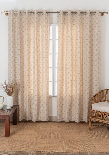 Harvest linen cotton textured minimal design curtain for living room - Light Reduction - Brown - Single Piece
