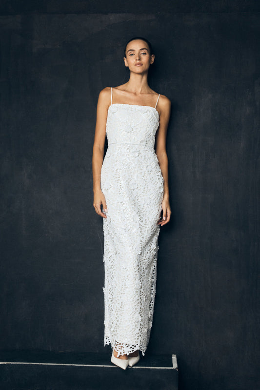 Josefa Sequin Lace Maxi Dress - White