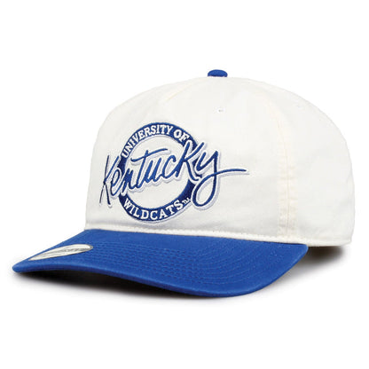 Kentucky Original Circle snapback hat showing embroidered front design and brim, angled view