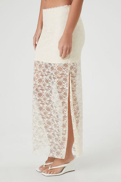 Lace Column Maxi Slit Skirt