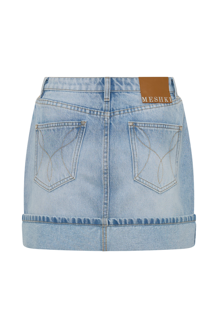 Lakoda Cuffed Denim Mini Skirt - Washed Light Blue