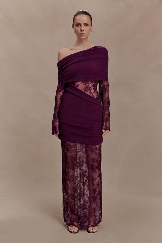 Luxie Lace Knit Maxi Dress - Plum