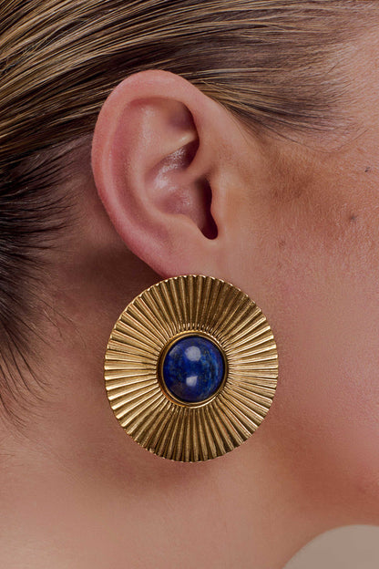 Maisie Round Gemstone Earrings - Gold