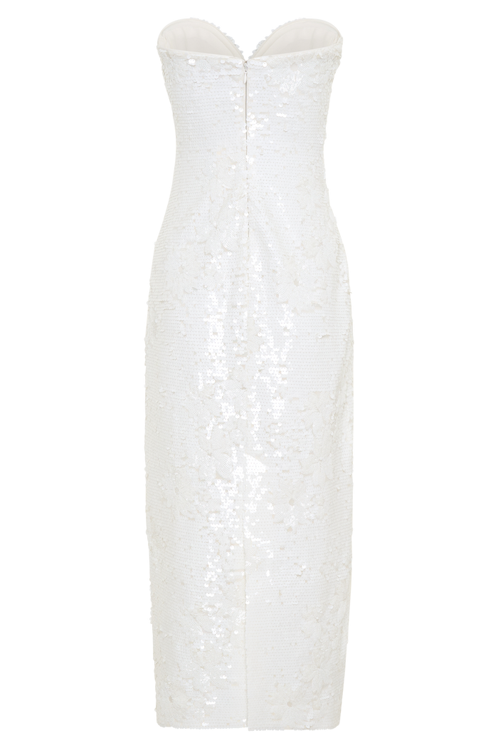 Maisie Strapless Sequin Midi Dress - White