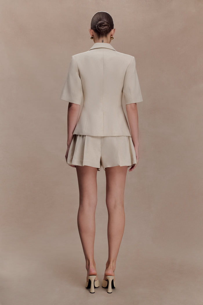 Martine Short Sleeve Linen Top - Natural