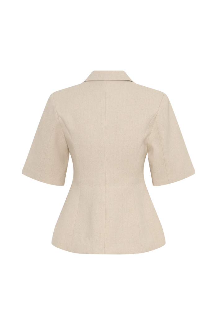 Martine Short Sleeve Linen Top - Natural